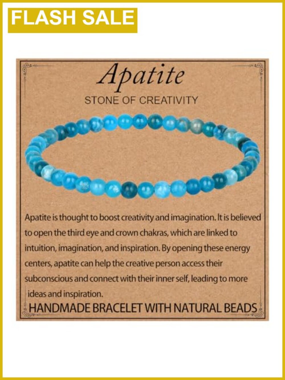 Natural Blue Apatite Gemstone Stretch Bracelet 4mm Beads 7.5in Healing Crystal